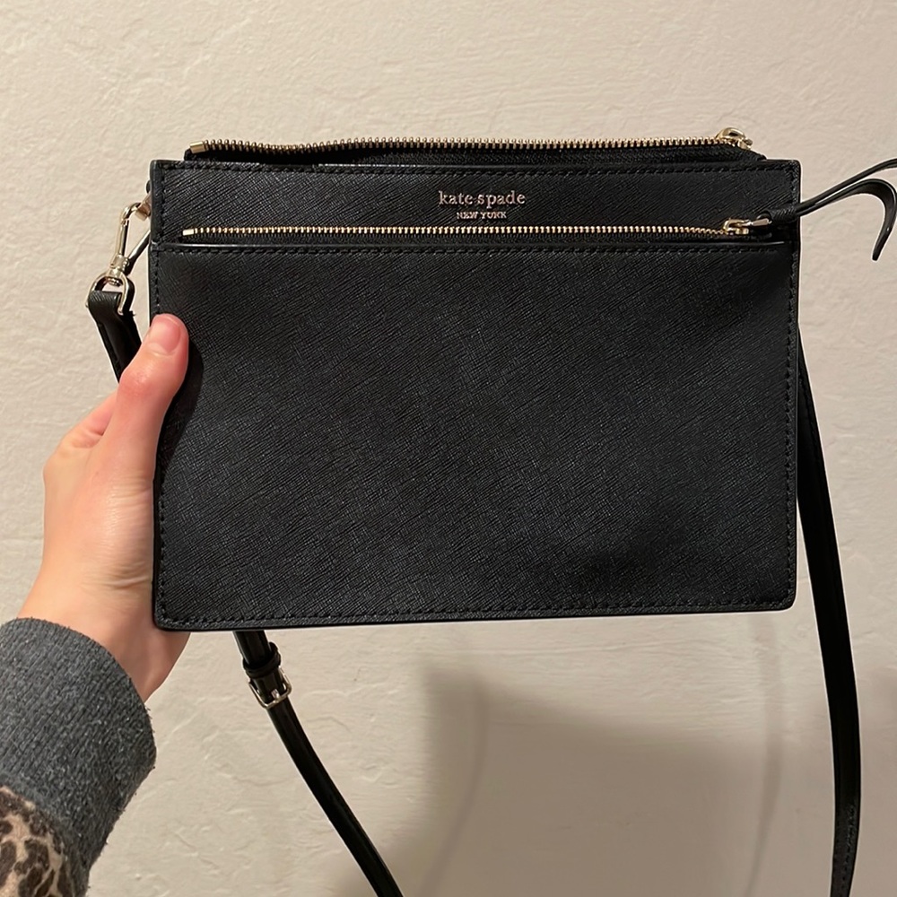 Kate Spade Crossbody Black Leather w/ Gold Zipper
